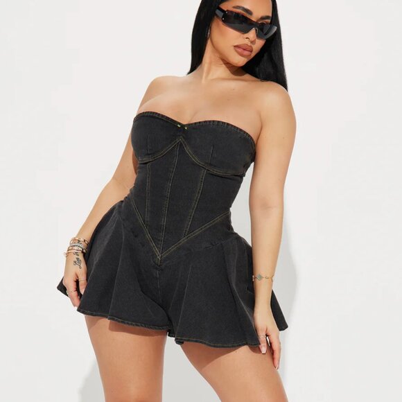 Fashion Nova Denim Romper - Cowgirl Core - Picture 1 of 3